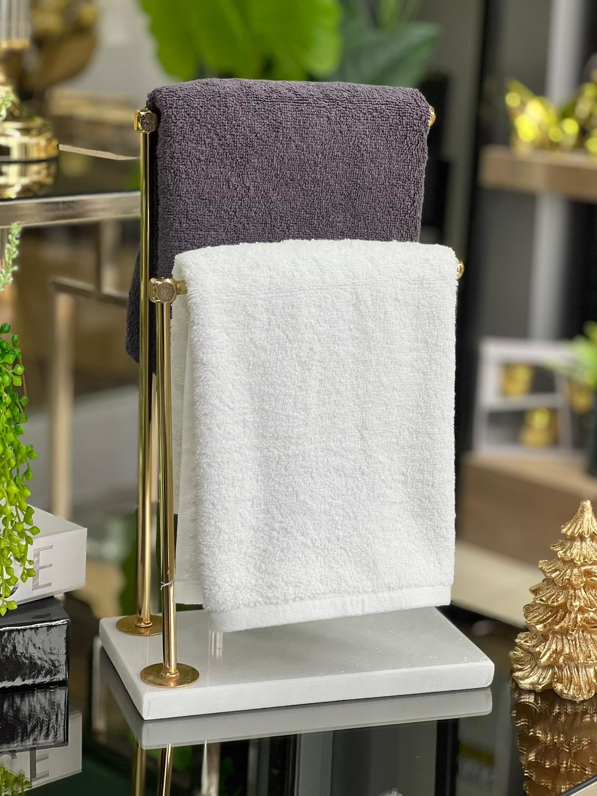 Doğal Mermer Metal Banyo El Ve Rulo Havluluk Beyaz
