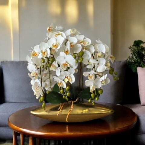 Kapsül Döküm Saksı Küçük Gold 6'lı Minyatür Orkide Aranjmanı