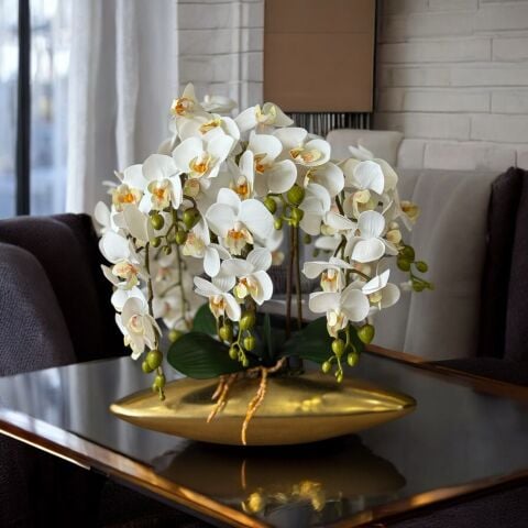 Kapsül Döküm Saksı Küçük Gold 6'lı Minyatür Orkide Aranjmanı