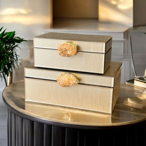 2'li Cam Kutu Doğal Taş Model