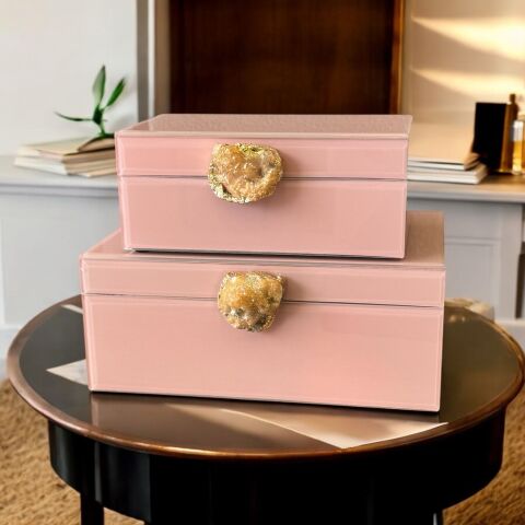 2'li Cam Kutu Doğal Taş Model