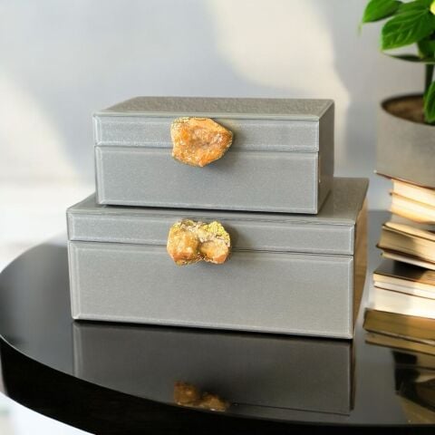 2'li Cam Kutu Doğal Taş Model