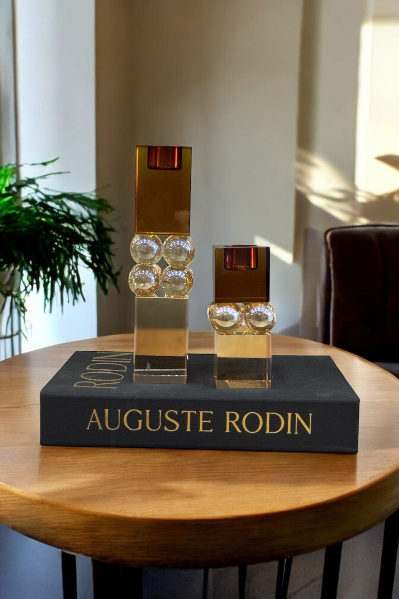 2'li Kristal Boncuklu Mumluk Amber