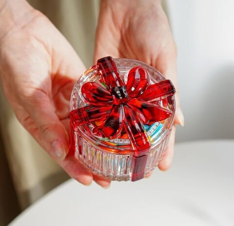 2'li Fiyonk Yuvarlak Model Kapaklı Cam Kutu Şekerlik Renkli