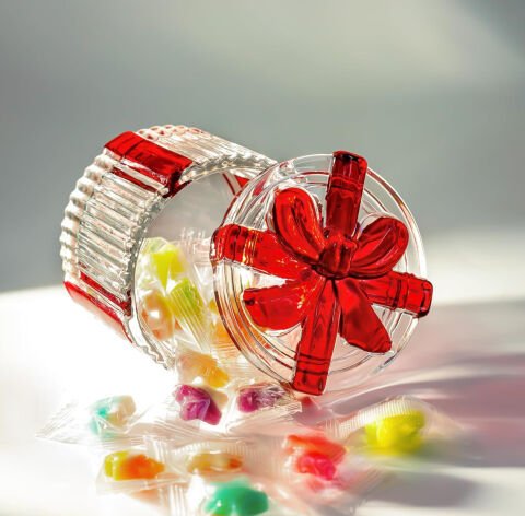 2'li Fiyonk Yuvarlak Model Kapaklı Cam Kutu Şekerlik Renkli