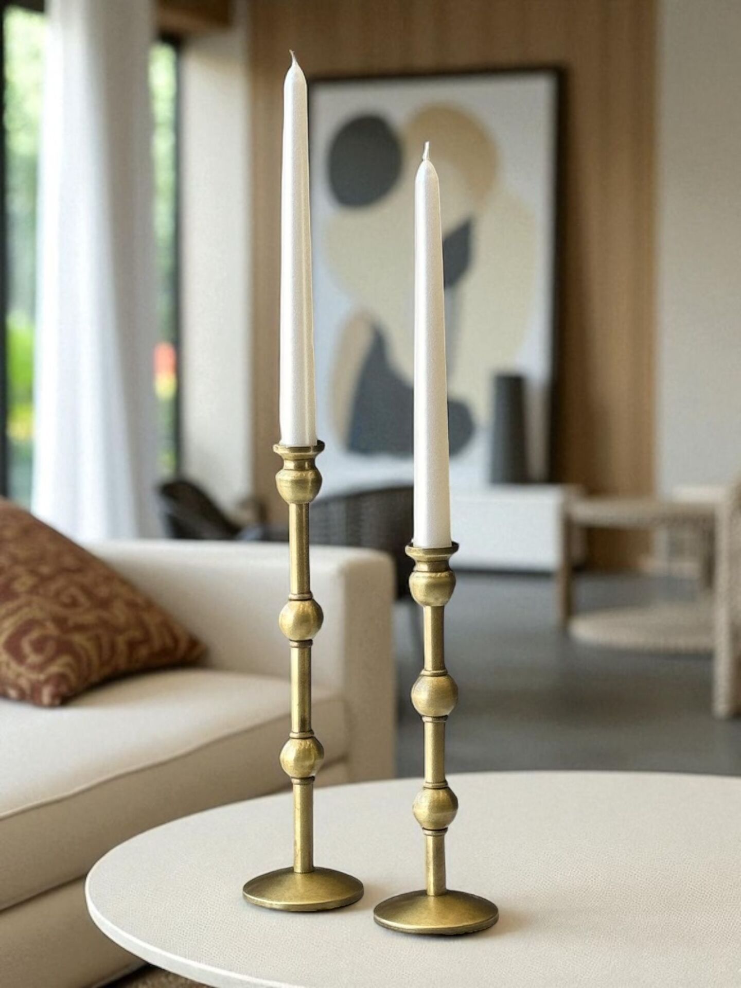 Dekoratif 2’li İnci Mumluk Seti (Mum Dahil) – Eskitme