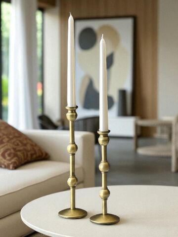 Dekoratif 2’li İnci Mumluk Seti (Mum Dahil) – Eskitme