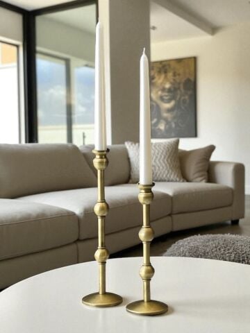 Dekoratif 2’li İnci Mumluk Seti (Mum Dahil) – Eskitme