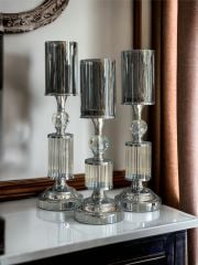 3 Lü Kristal Cam Şamdan & Mumluk Nazende