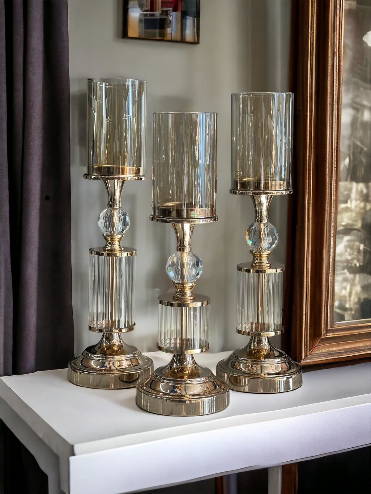 3 Lü Kristal Cam Şamdan & Mumluk Nazende