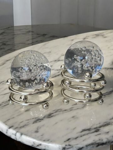 2'li Noktalı Metal Kristal Top Küre – Dekoratif Set