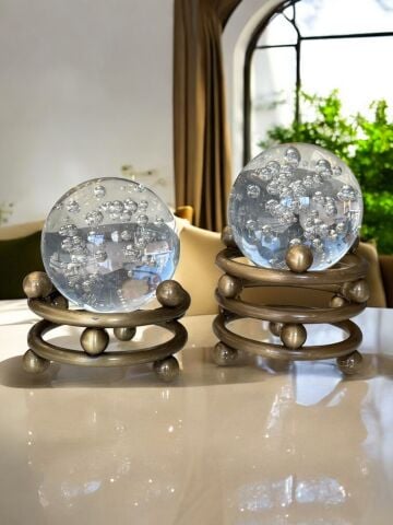 2'li Noktalı Metal Kristal Top Küre – Dekoratif Set