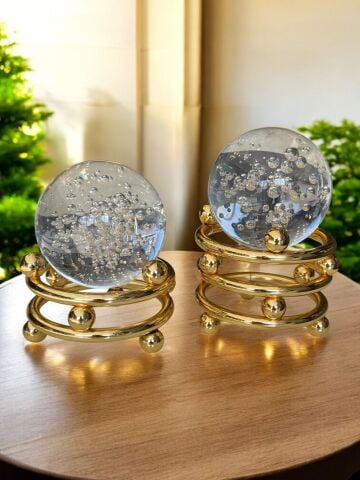 2'li Noktalı Metal Kristal Top Küre – Dekoratif Set
