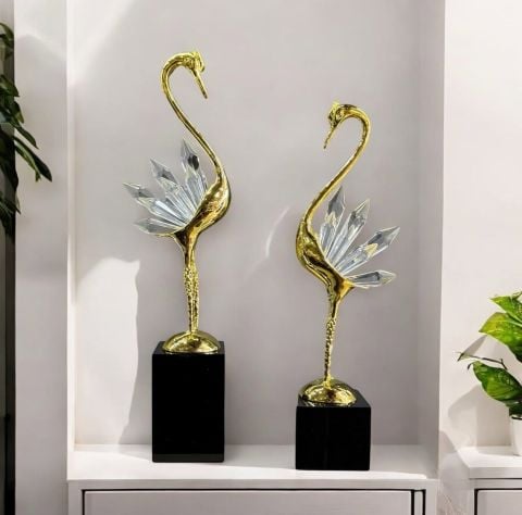 2 li kristal kuğu obje