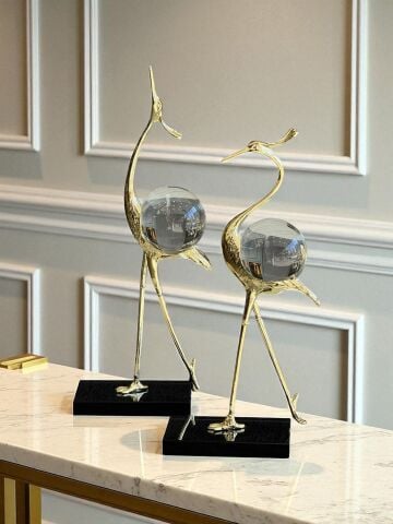 2’li Dekoratif Kristal Küreli Kuğu Seti