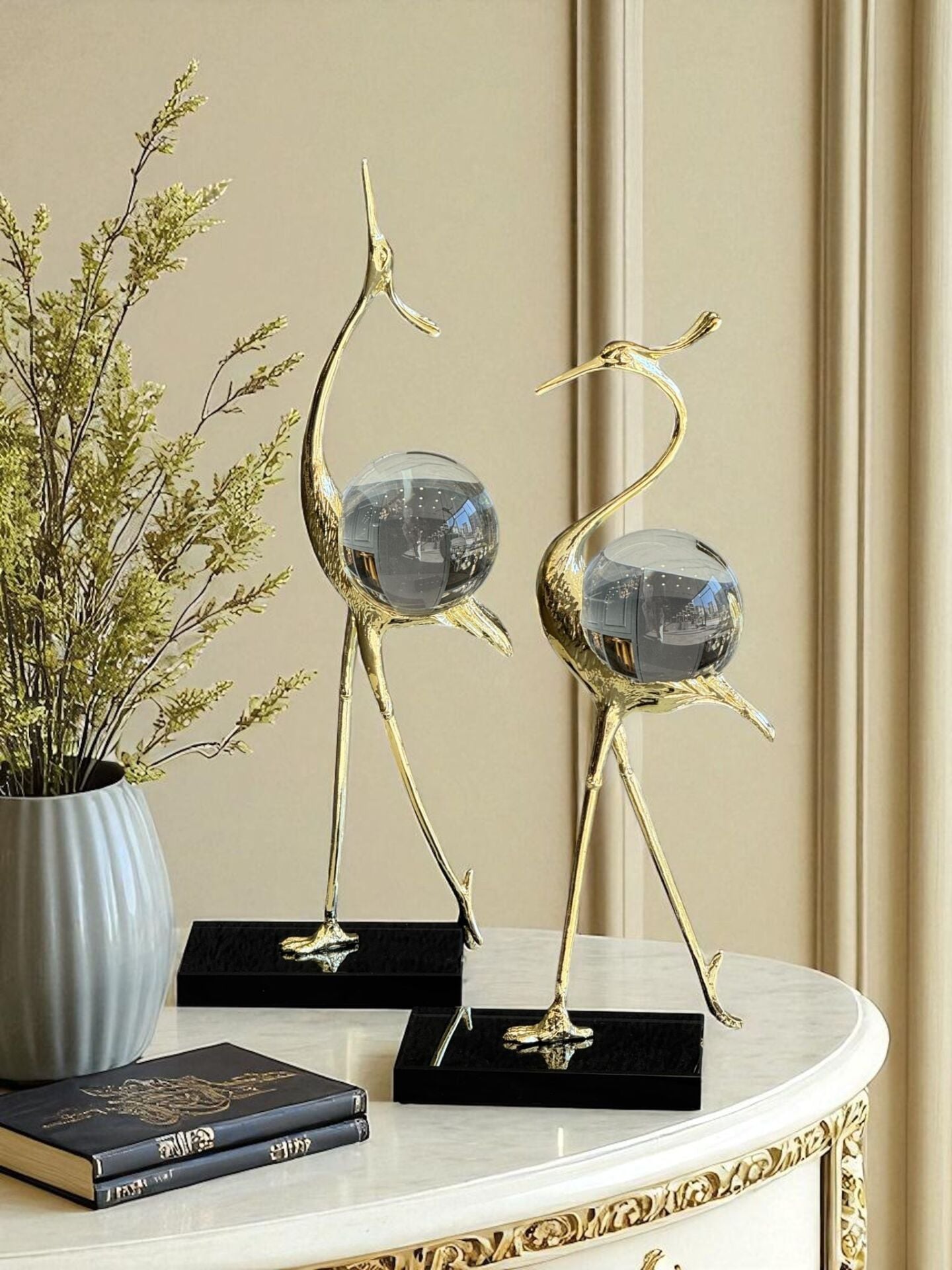 2’li Dekoratif Kristal Küreli Kuğu Seti