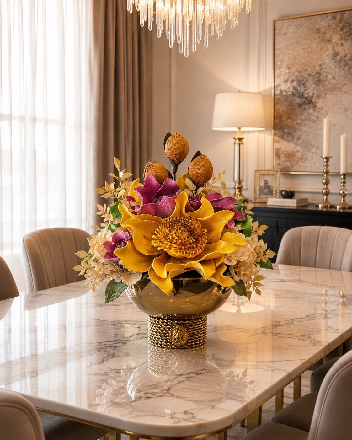 Tarz Saksı Premium İthal Aranjman Gold