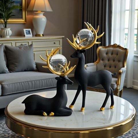 2'li Dekoratif Geyik Aksesuar & Biblo Takımı Siyah