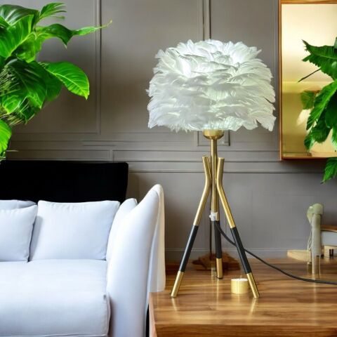 Dekoratif Tüylü Abajur Beyaz