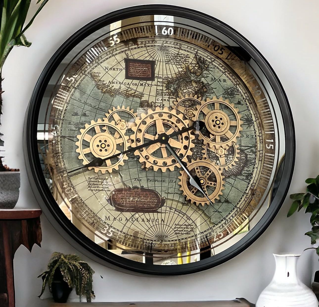 Metal Çarklı Harita Saat