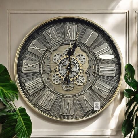 Romen Rakamlı Metal Çarklı Duvar Saati – Eskitme (60cm)