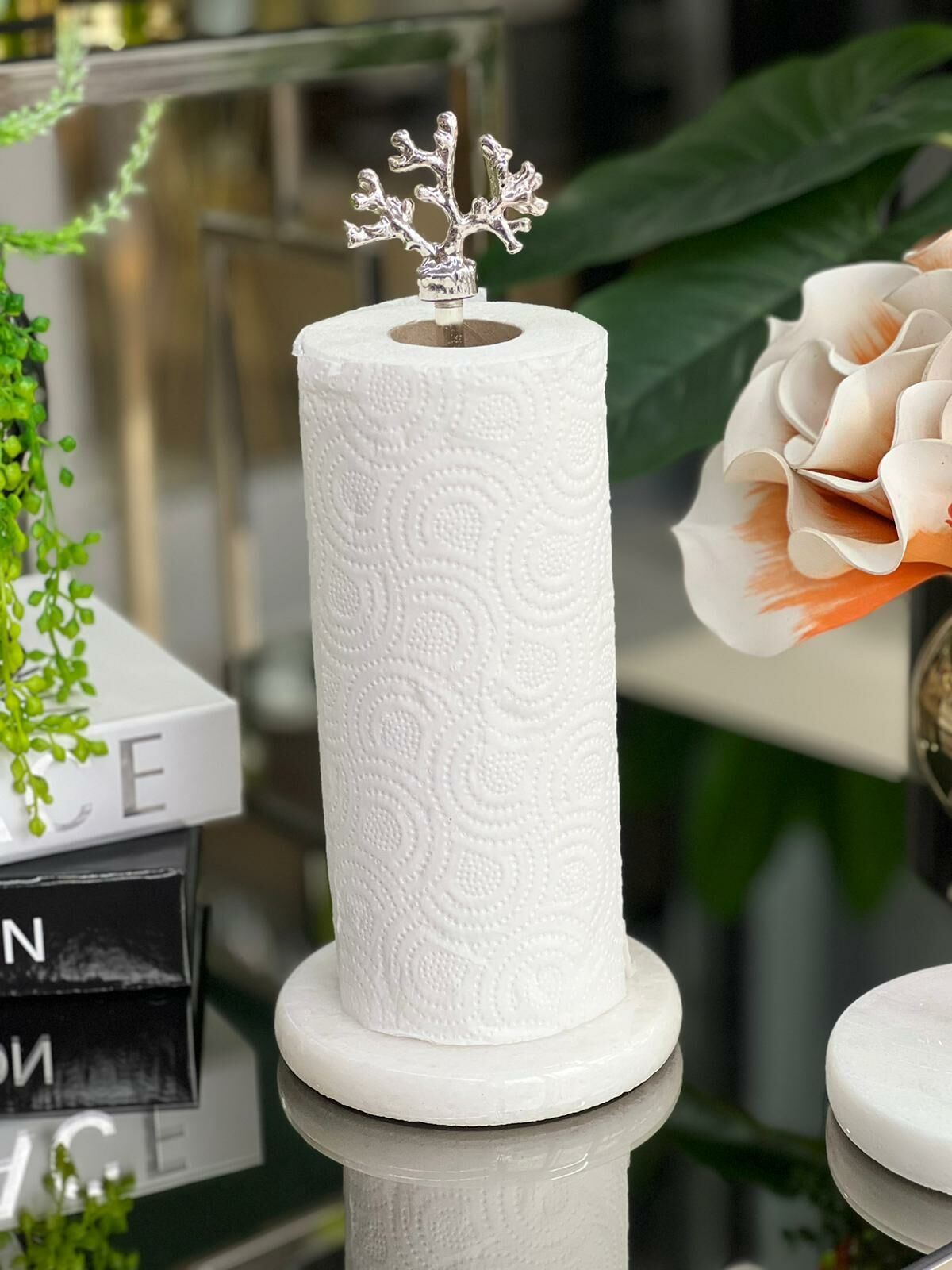 Doğal Mermer Metal Mercan Rulo Havluluk & Peçetelik Beyaz Gümüş