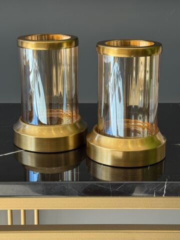 Dekoratif 2 Li Kristal Şamdan & Mumluk Eskitme