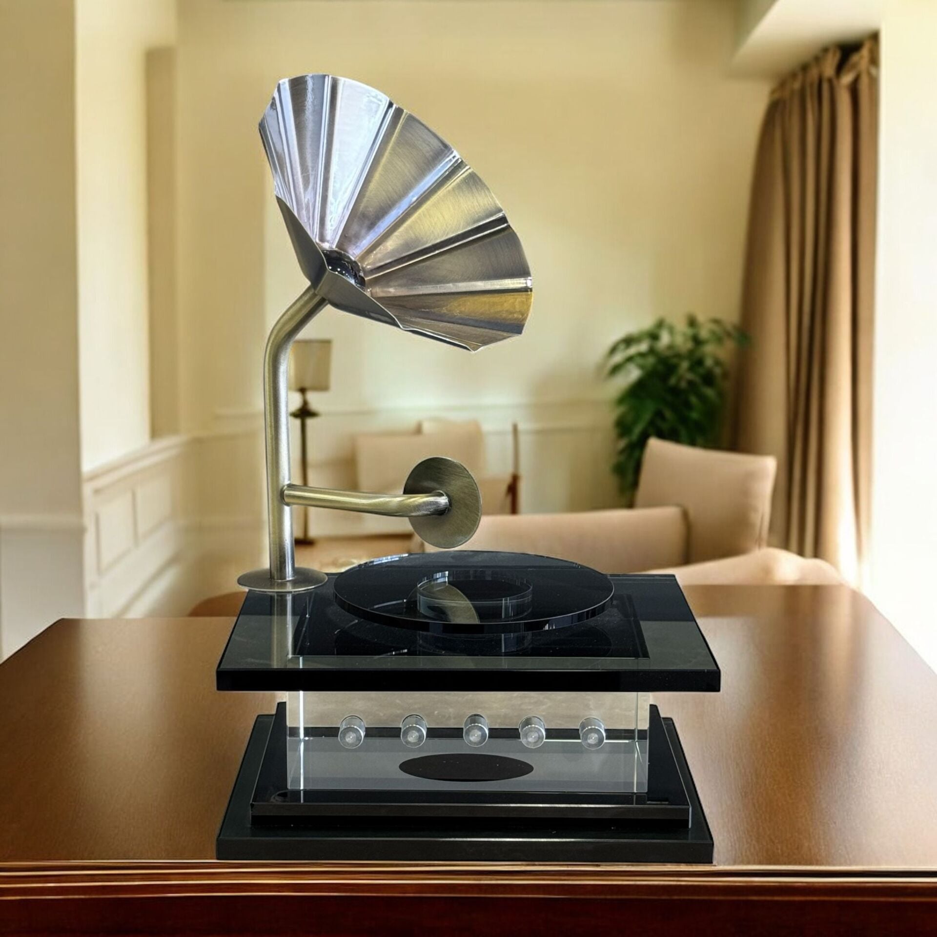 Dekoratif Kristal Gramafon Obje