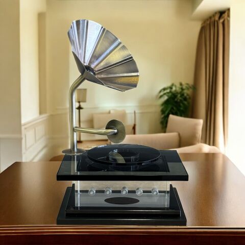 Dekoratif Kristal Gramafon Obje