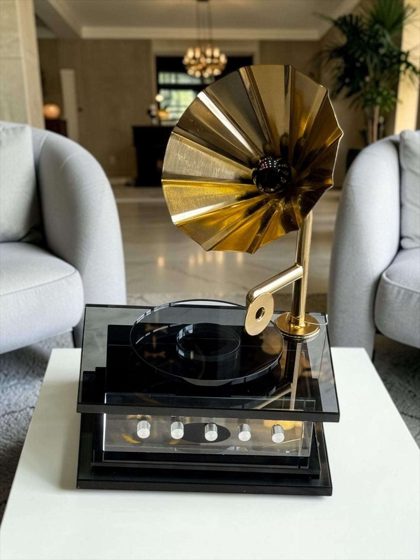 Dekoratif Kristal Gramafon Obje