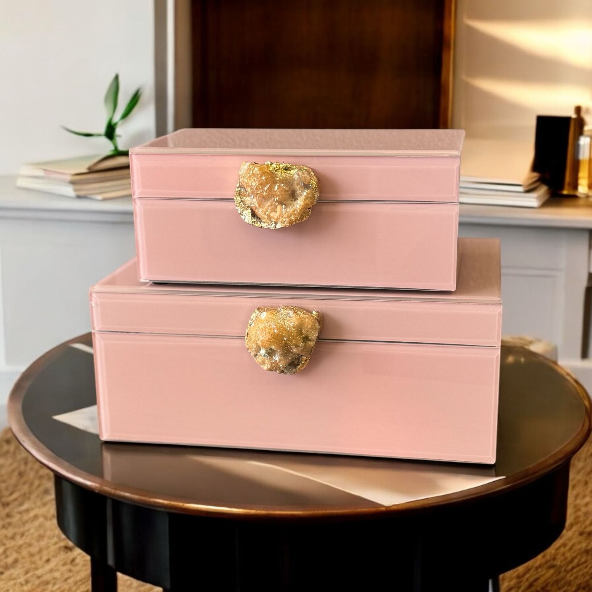 2'li Cam Kutu Doğal Taş Model - Renk Seçenekli