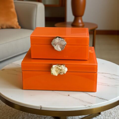 2'li Cam Kutu Doğal Taş Model - Renk Seçenekli
