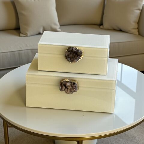 2'li Cam Kutu Doğal Taş Model - Renk Seçenekli