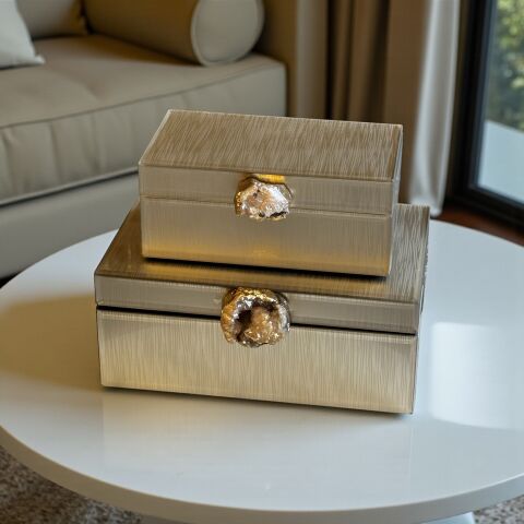 2'li Cam Kutu Doğal Taş Model - Renk Seçenekli