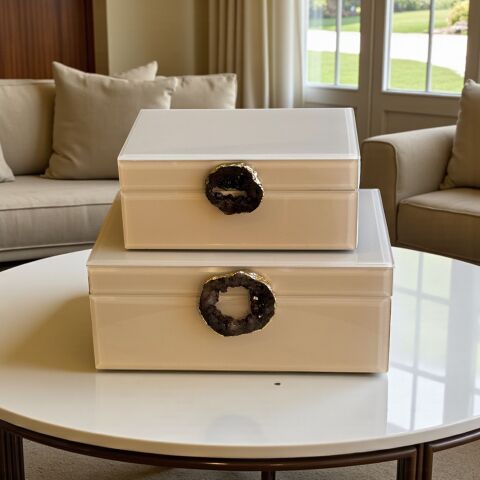 2'li Cam Kutu Doğal Taş Model - Renk Seçenekli