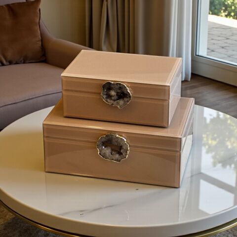 2'li Cam Kutu Doğal Taş Model - Renk Seçenekli