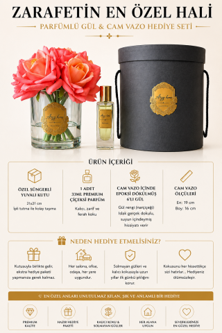 Premium 6'lı Islak Dokulu Gül Aranjmanı & Çiçeksi Parfüm Hediye Seti – Narçiçeği / Eskitme