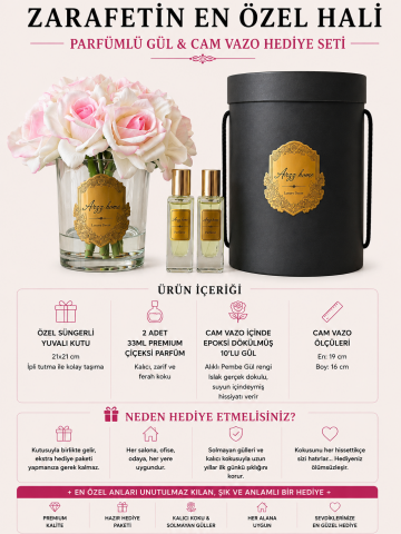 Premium 10'lu Islak Dokulu Gül Aranjmanı & Çiçeksi Parfüm Hediye Seti – Alıklı / Eskitme