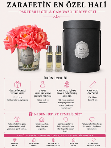 Premium 10'lu Islak Dokulu Gül Aranjmanı & Çiçeksi Parfüm Hediye Seti – Narçiçeği / Gümüş