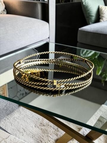 Zincir Aynalı Metal Cam Tepsi 36cm Eskitme