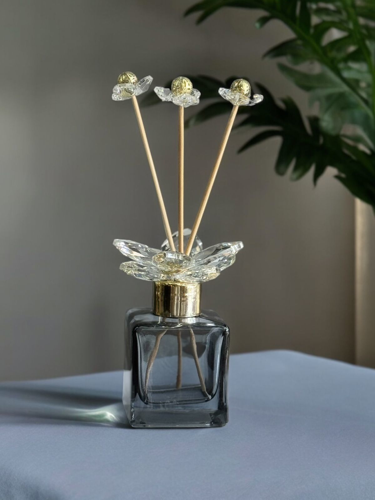 Dekoratif Kristal Cam Koku Şişesi 100cc Füme/Gold