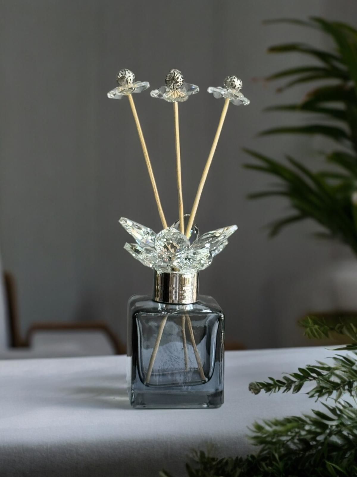 Dekoratif Kristal Cam Koku Şişesi 100cc Füme/Gümüş