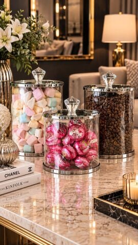 3'lü Premium Büyük Kristal Kapaklı Kavanoz Seti – Gümüş