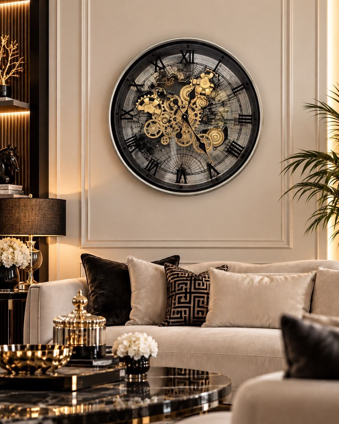 Harita Çarklı Metal Duvar Saati – Eskitme & Gümüş 60cm