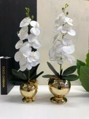 Yapay Islak Orkideli Metal Saksı & Vazo
