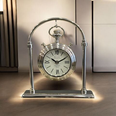 Standlı Metal Masa Saati Gümüş