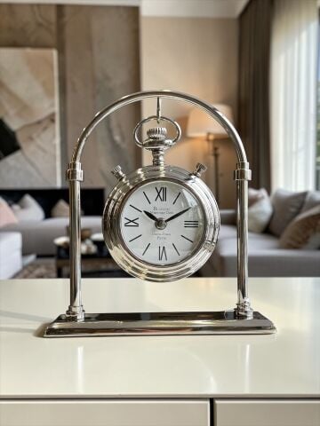 Standlı Metal Masa Saati Gümüş