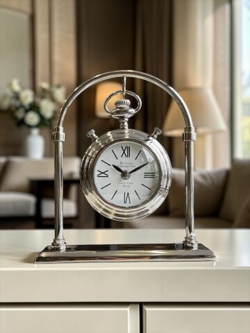 Standlı Metal Masa Saati Gümüş