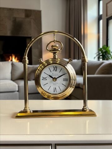 Standlı Metal Masa Saati Gold