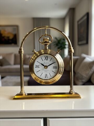 Standlı Metal Masa Saati Gold